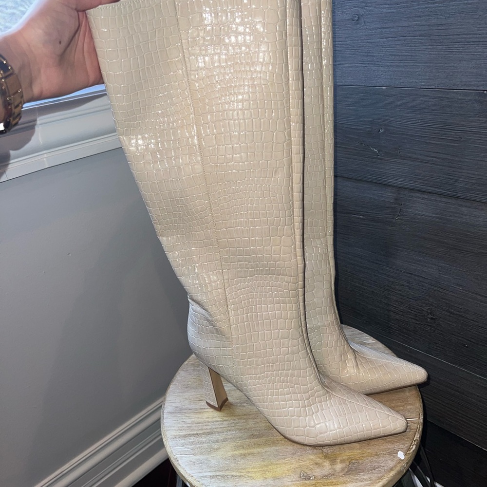 Steve Madden Cream Croc-Embossed Heeled Boots